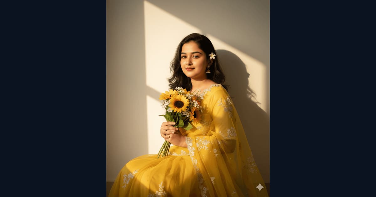 Yellow Saree with sunflowers AI Image Prompt Result