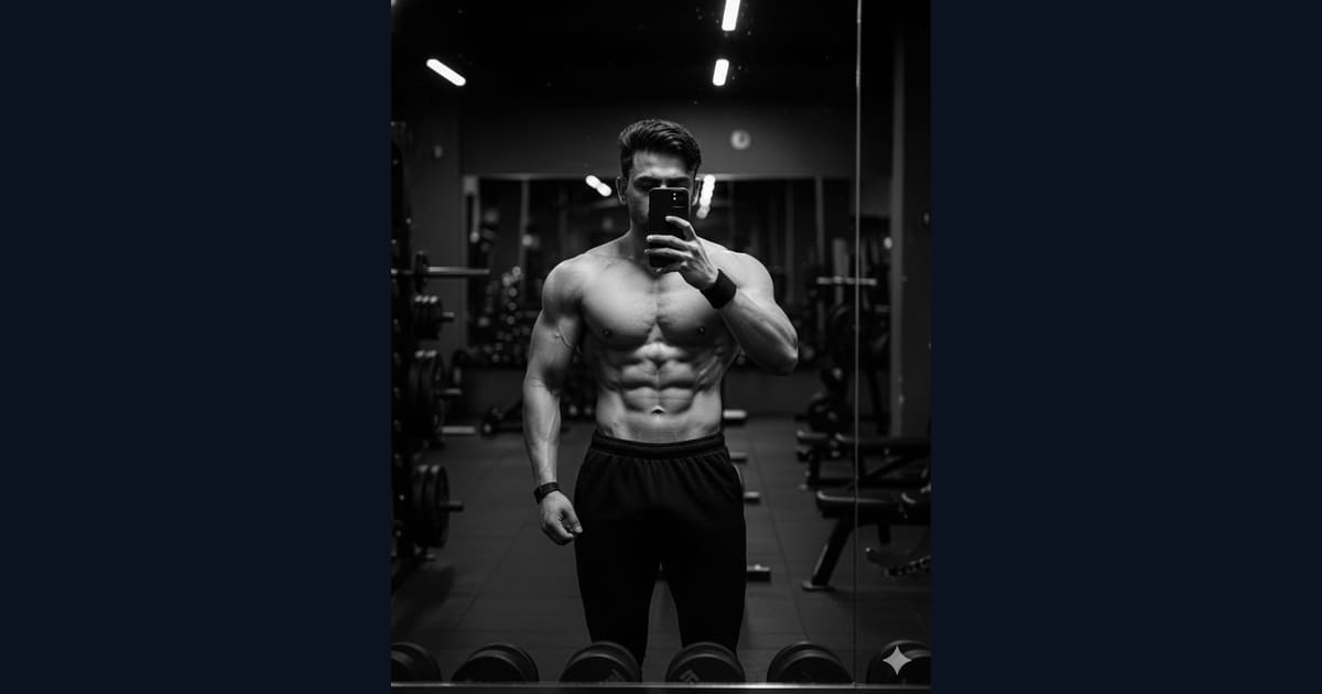 Muscular man takes selfie AI Image Prompt Result