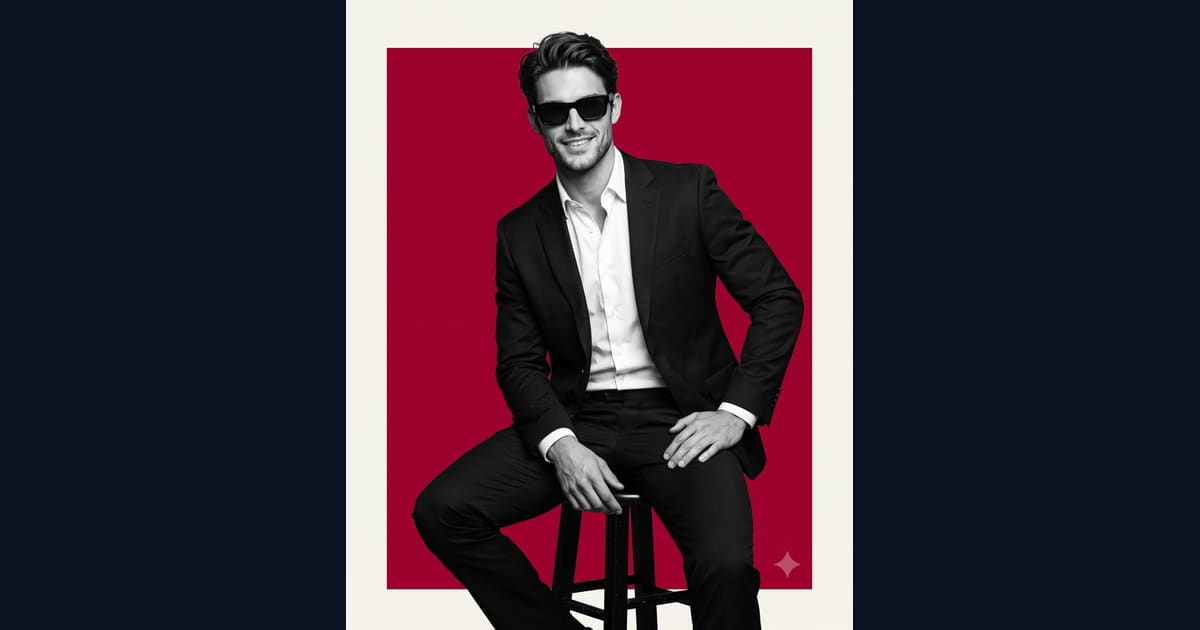 Studio Portrait of Man in Sharp Black Suit AI Image Prompt Result