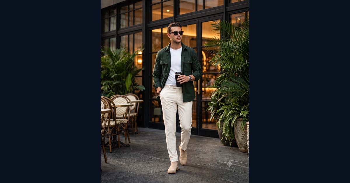 man-green-overshirt-cafe-portrait AI Image Prompt Result