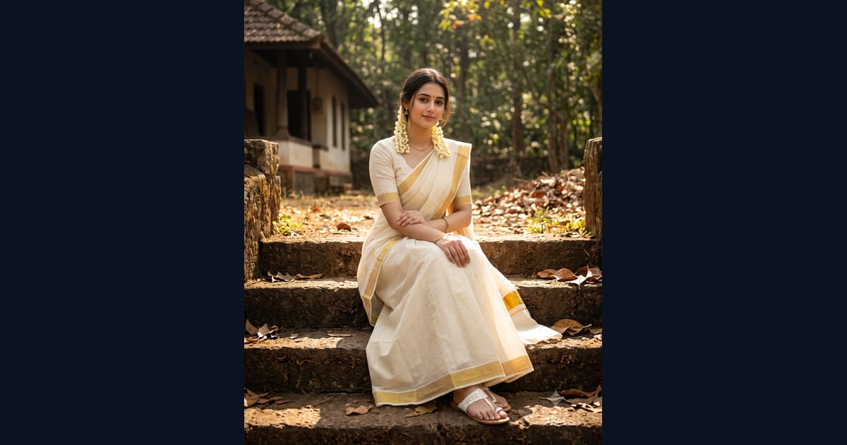 Woman In Traditional Kerala Saree Photo AI Image Prompt Result