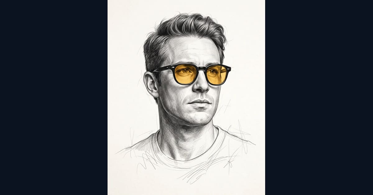 Pencil Sketch Art Prompt - Man with Yellow Glasses AI Image Prompt Result