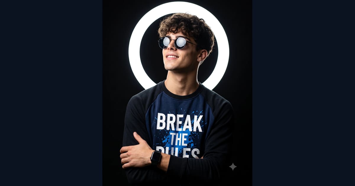 Man in Sunglasses with Neon Ring Light Background AI Image Prompt Result