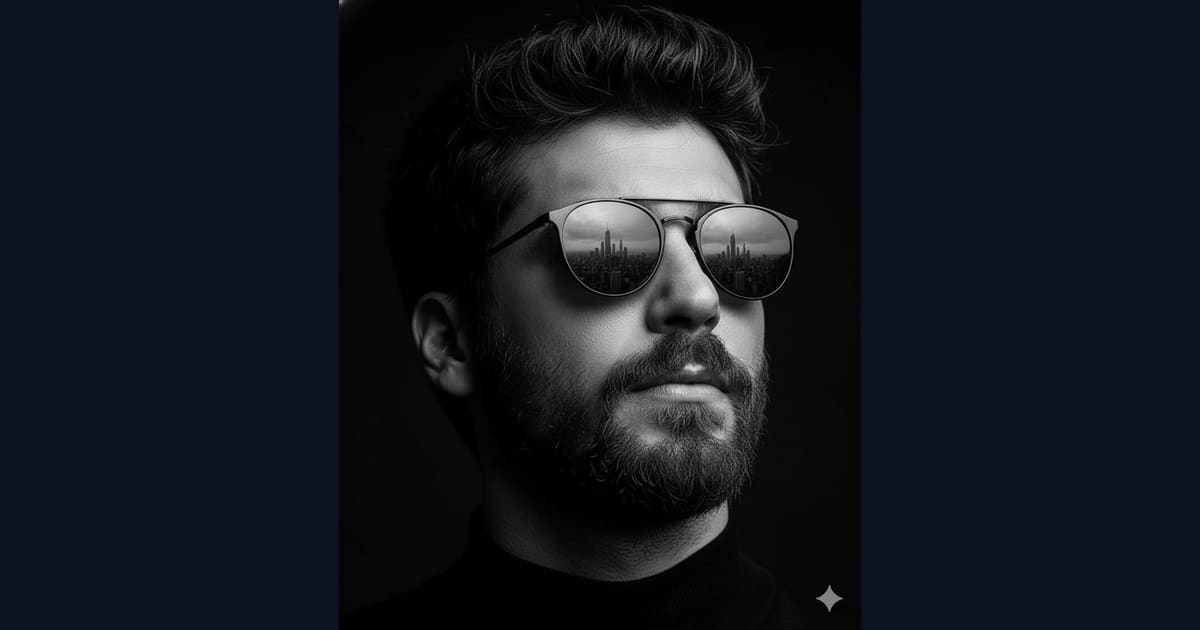 Reflective black-and-white portrait AI Image Prompt Result