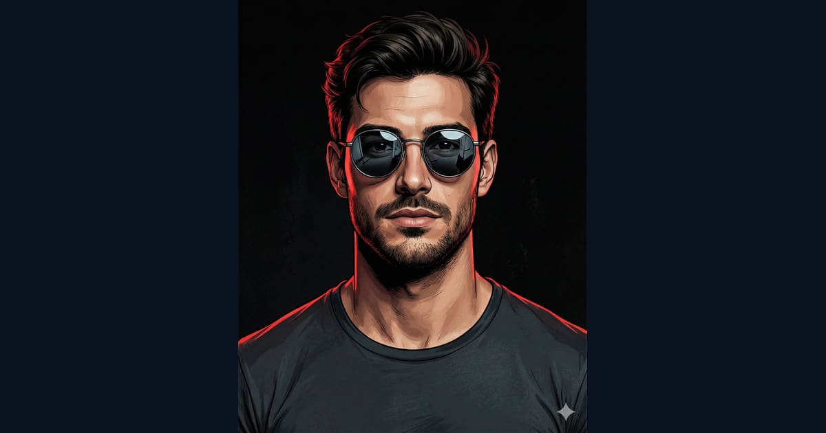 Portrait of Man in Round Sunglasses with Red Rim Lighting - AI Image Prompt AI Image Prompt Result