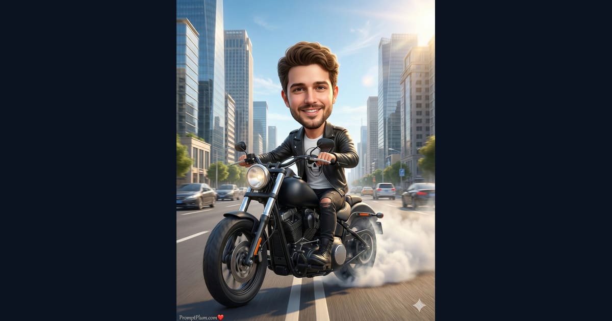 3D Man Riding Motorcycle in City - AI Image Prompt AI Image Prompt Result