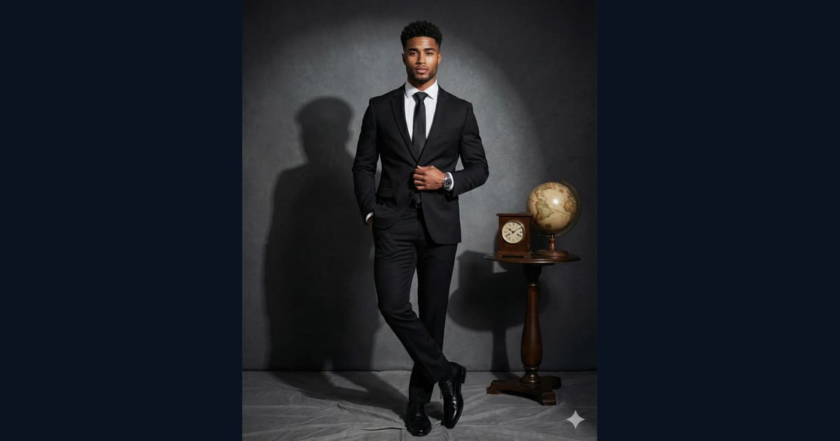 Studio Portrait of Man in Formal Black Suit AI Image Prompt Result