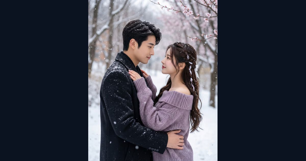 Romantic Couple Embracing in Falling Snow - AI Image Prompt Result