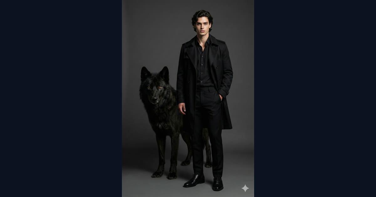 Man in Black and the Wolf AI Image Prompt Result