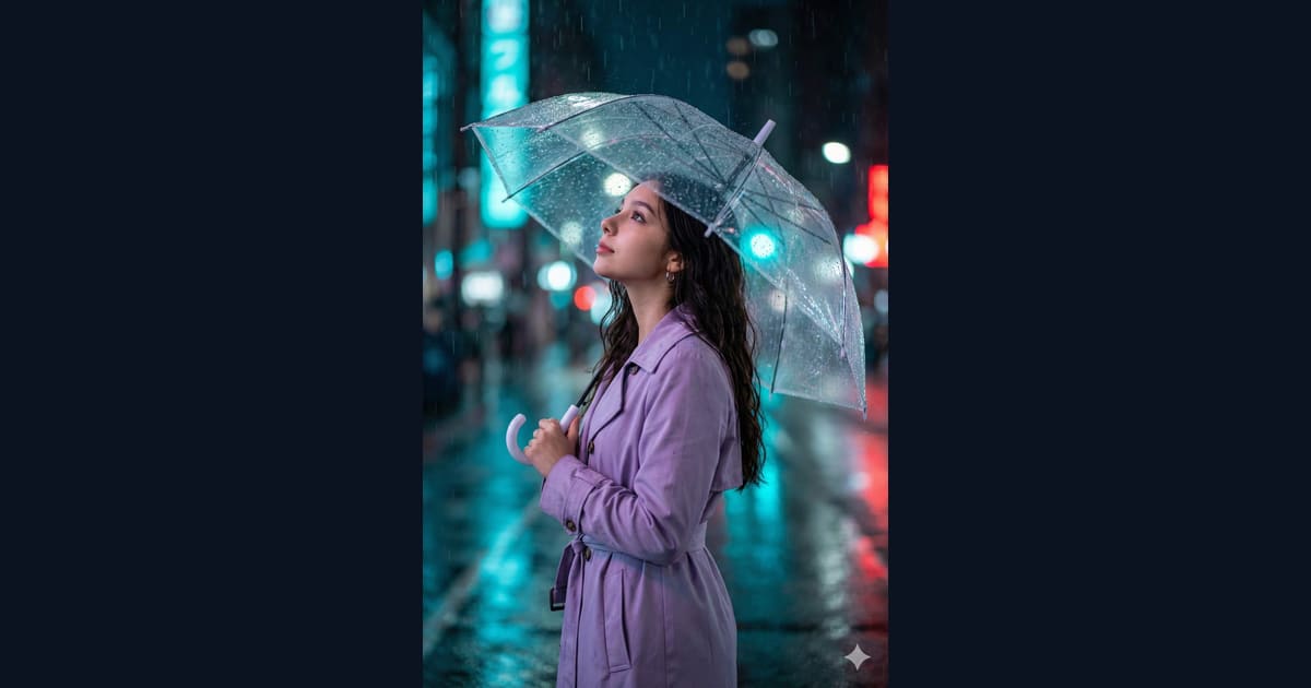 Purple Coat Under Citylight AI Image Prompt Result