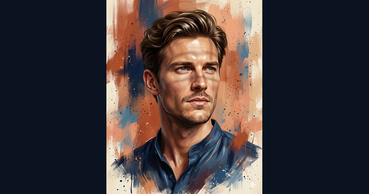 Artistic Digital Portrait in Blue and Terracotta Tones - AI Art Prompt AI Image Prompt Result