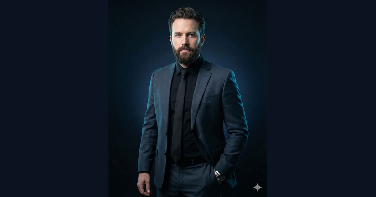 Businessman in Dark Grey Suit with Blue Rim Lighting - AI Image Prompt Result