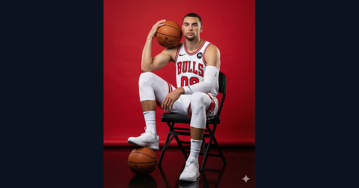 Chicago Bulls Player Sitting with Foot on Basketball - AI Image Prompt Result