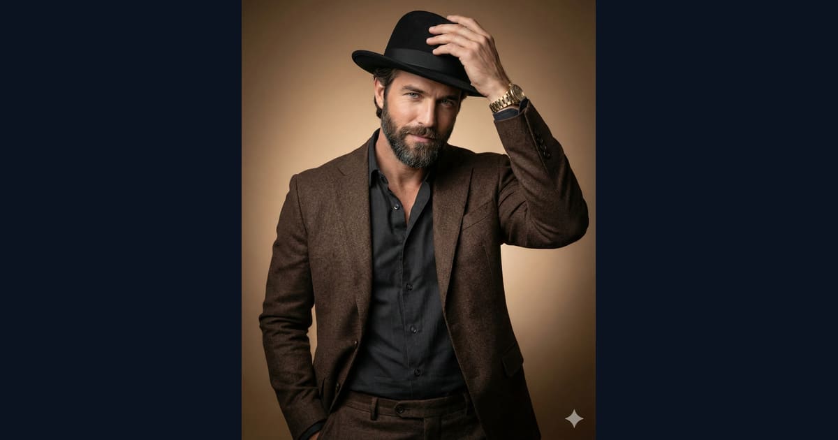Classic Men’s Formal Fashion with Hat AI Image Prompt Result