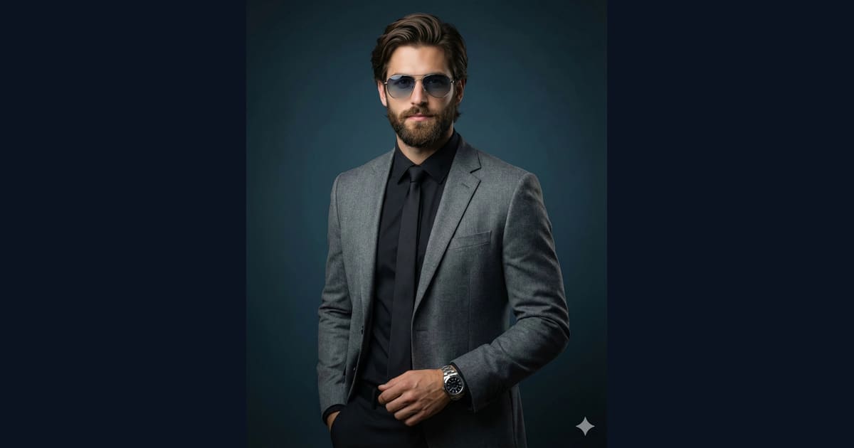 Confident Male Executive in Formal Grey Suit - AI Image Prompt Result