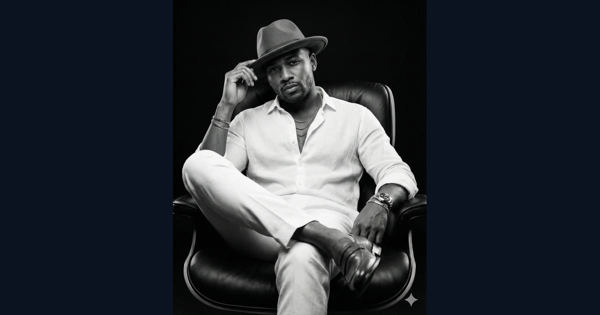 High-Contrast B&W Men's Portrait: Seated Pose with Fedora - AI Image Prompt Result