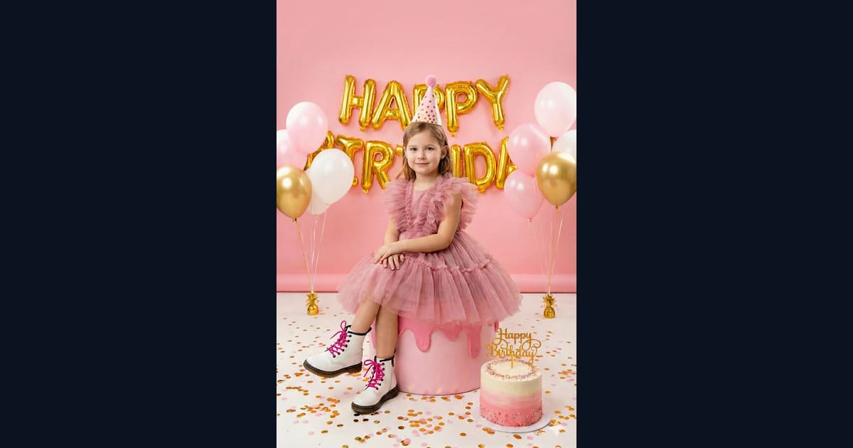 Little Girl in Pink Ruffled Dress Birthday Photoshoot AI Image Prompt Result