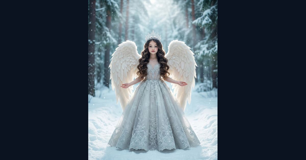 Little Girl with Angel Wings in Snowy Forest AI Image Prompt Result