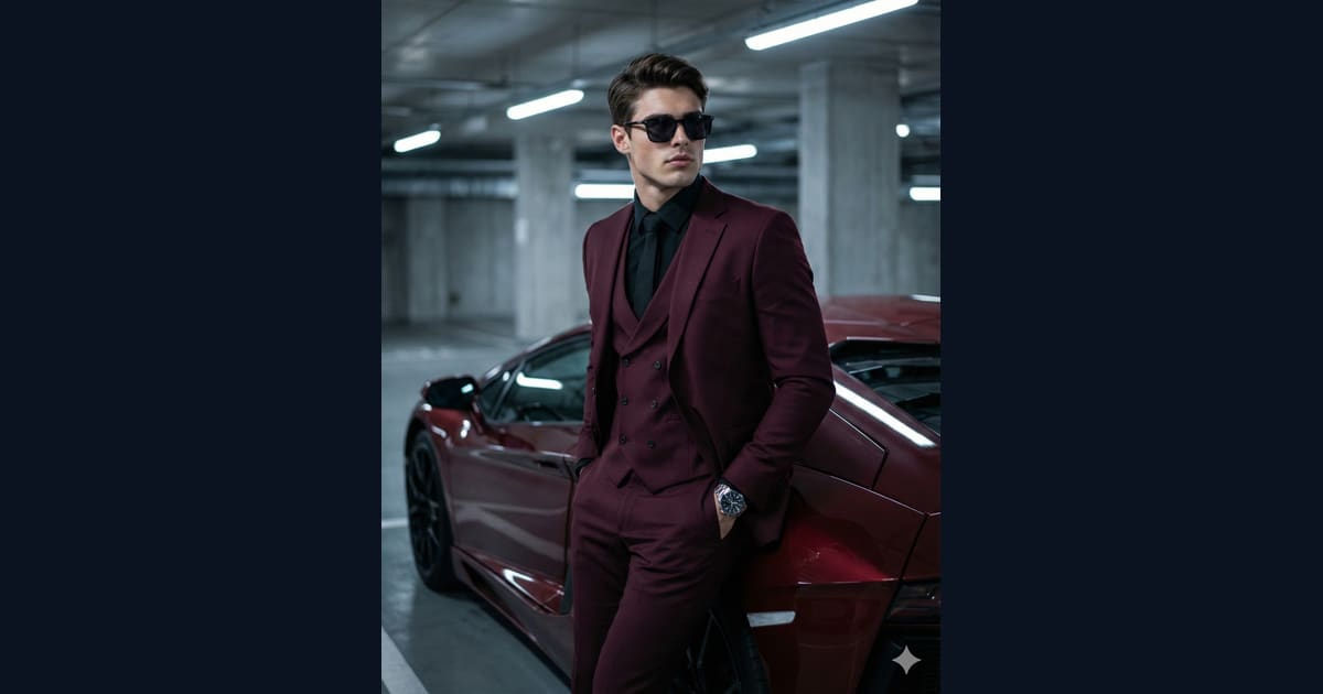 man-in-burgundy-suit-luxury-supercar AI Image Prompt Result