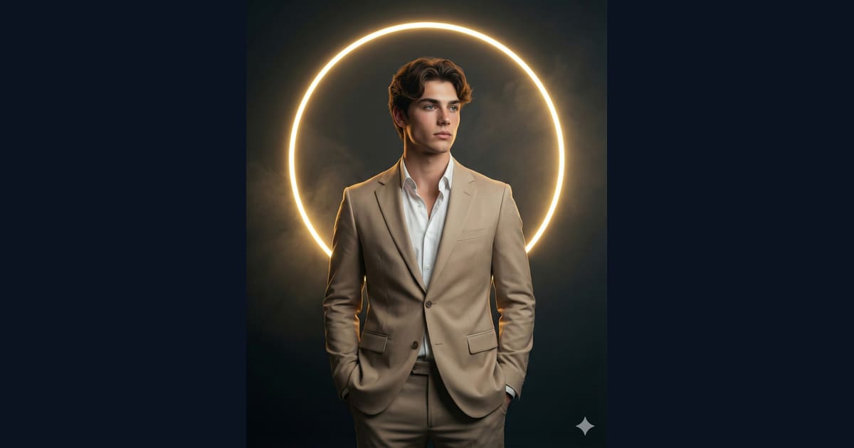 Man in Tan Suit with Neon Halo - AI Image Prompt Result