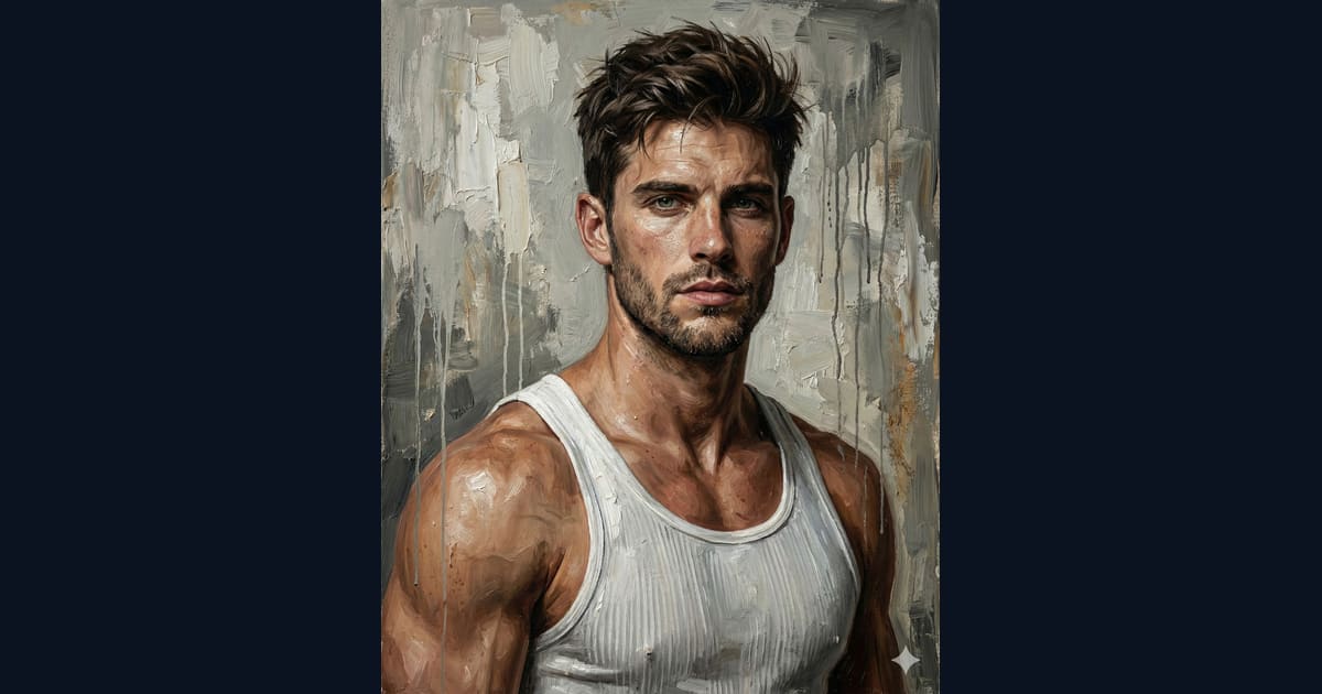 Man in White Tank Top Oil Painting - AI Image Prompt Result