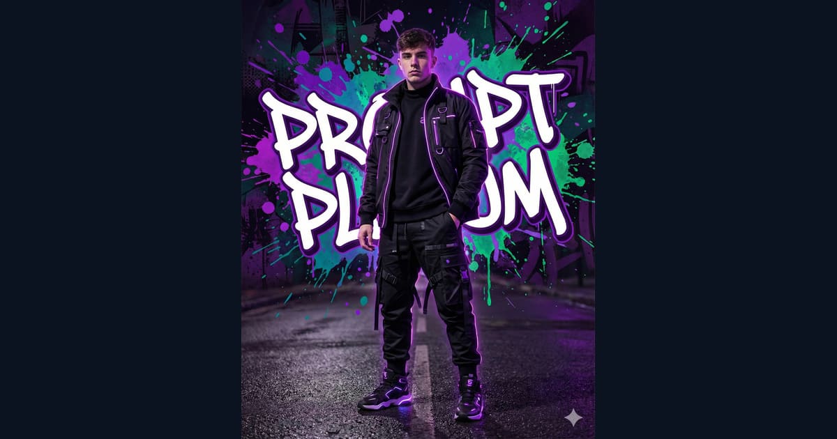 Urban Night Portrait with Neon Graffiti Background - AI Image Prompt Result