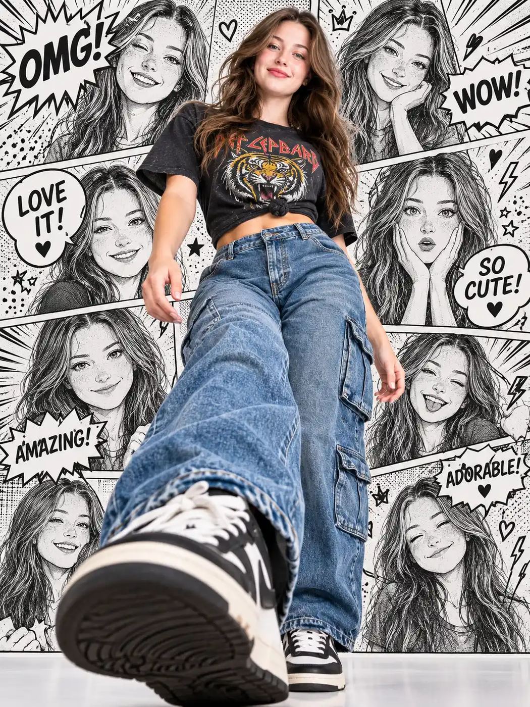 Pop-Manga Step Forward Editorial Woman Photo Prompt for ChatGPT AI