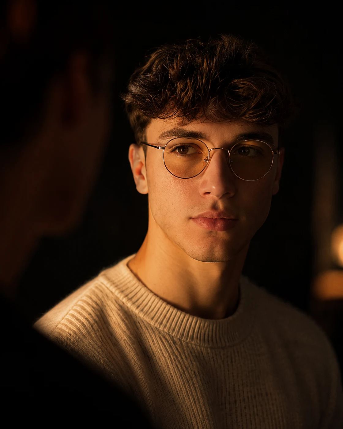 man-cream-sweater-round-glasses-chiaroscuro-lighting-portrait-ai-prompt-by-promptplum-4