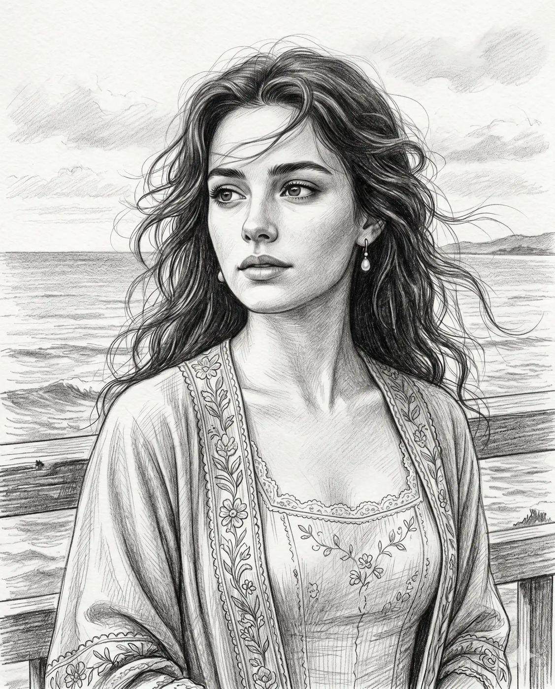 Vintage Ocean Portrait Sketch