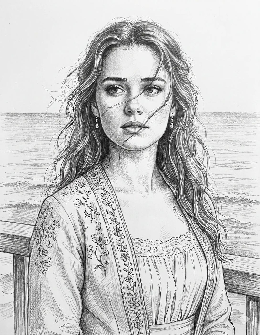 Vintage Ocean Portrait Sketch