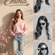 Pink Sweater Name Plate Sunglasses Collage Portrait AI Prompt