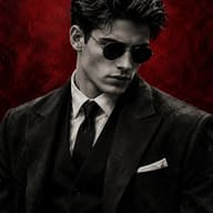 ChatGPT AI generated Grayscale digital painting of a man in a suit and tie against a red background.