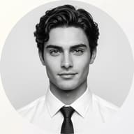Modern Business Profile Picture AI Prompt: AI generated studio portrait of a handsome young man wearing a crisp white shirt and dark tie inside a circular frame.