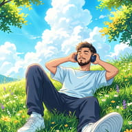 Anime Man Relaxing On Grass Summer AI Prompt