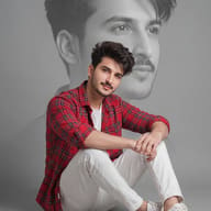 Man Double Exposure Studio Portrait AI Photo Editing Prompt. AI generated photorealistic double exposure portrait of a man in a red flannel shirt sitting in front of a monochrome face against a grey studio backdrop.