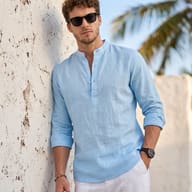mens-fashion-linen-shirt-white-wall-portrait-ai-prompt-by-promptplum-3