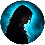 AI Generated Introspective side-profile silhouette of a young woman against a dramatic glowing turquoise background.