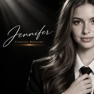 AI Photo Prompt: Luxury monochrome photo of a woman adjusting a black tie, featuring elegant white script and glowing gold typography.