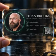 ChatGPT AI Generated Hand holding a smoked glass digital identity card of a bald bearded man.