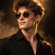 AI Photo Editing Prompt: Photorealistic three-quarter profile of a man with textured hair and a black shirt set against an amber backlit, smoky background.