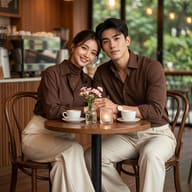 Matching Couple Cafe Portrait AI Photo Editing Prompt.