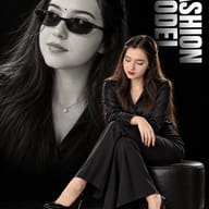 ChatGPT AI Generated Double exposure composition of a stylish woman seated in front of a giant faded black-and-white background face.