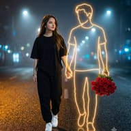 girl-walking-neon-boyfriend-holding-roses-photo-ai-prompt-by-promptplum-1