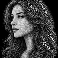 ChatGPT Image Prompt: Side profile portrait of a woman created exclusively using the repeated white text Amelia on a dark background.
