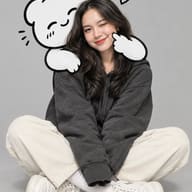 AI Photo Prompt: Playful mixed media portrait of a winking young woman in a dark hoodie receiving a sweet hug from a cartoon bear illustration.