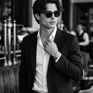 Man in Suit Black and White Photography AI Photo Editing Prompt. 