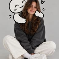 AI Photo Editing Prompt: Adorable minimalist photo of a pretty woman in a cozy outfit getting a warm back hug from a cartoon illustration.