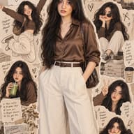 Aesthetic Woman Portrait Collage AI Prompt. AI generated digital collage art featuring multiple poses of a woman with paper notes, quotes, and heart illustrations.