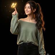 Magical Butterfly Portrait AI Photo Editing Prompt. AI generated digital portrait of a smiling young woman in a green sweater holding a glowing butterfly on her fingertip.