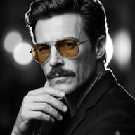 AI Photo Editing Prompt: Dark atmospheric picture of a man in a black jacket featuring isolated amber aviator lenses.